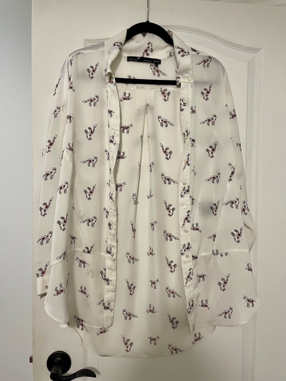 MELISSA NEPTON White Blouse with Fox Print, Size Medium